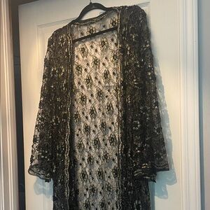 Elegant Black and Gold Lace Kimono /Abaya